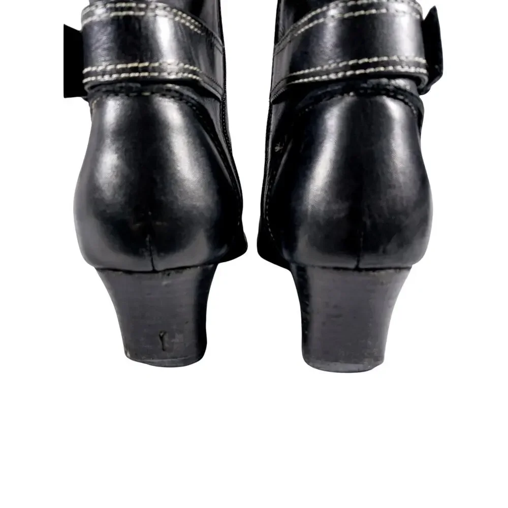 CHADWICKS! BLACK GENUINE LEATHER MODIFIED SQUARE TOE, BUCKLE, ZIP BOOTS! SZ 8M